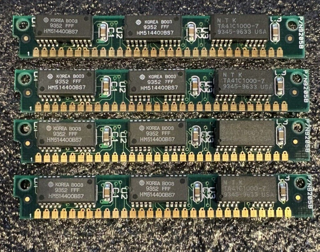 4x 1MB 30-Pin 3-Chip 70ns FPM SIMM Memory Module RAM 4MB Gold PC 286 386