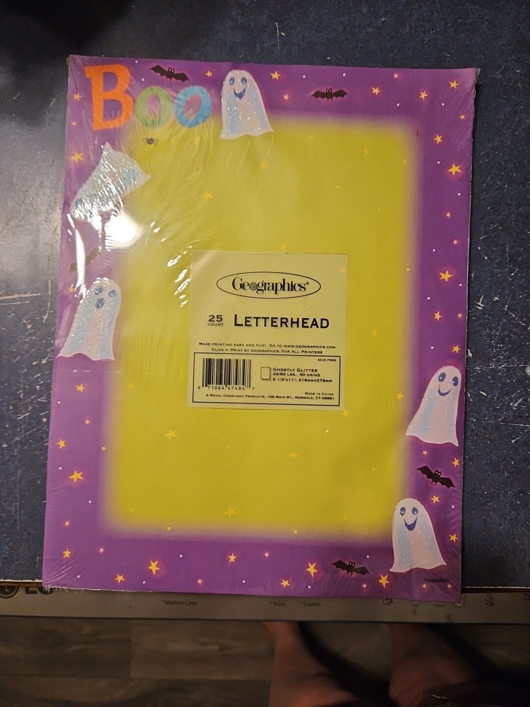 Geographics 25pc Letterhead Halloween Paper Ghost Glitter Bats BOO Purple Green
