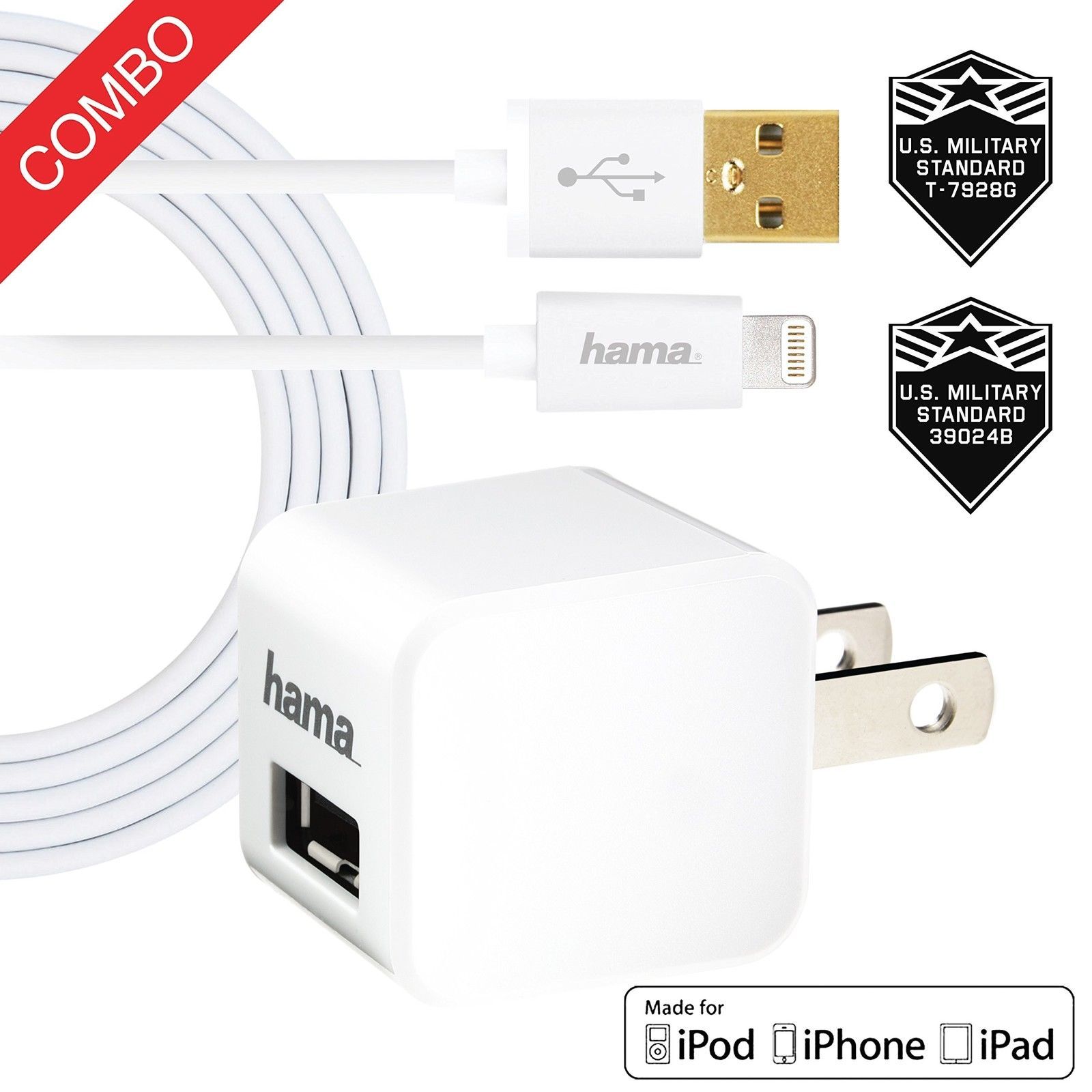HAMA iPhone 6 7 8  Home Charger 2.4 Amp Cube + 6FT MFI Certified Lightning Cable