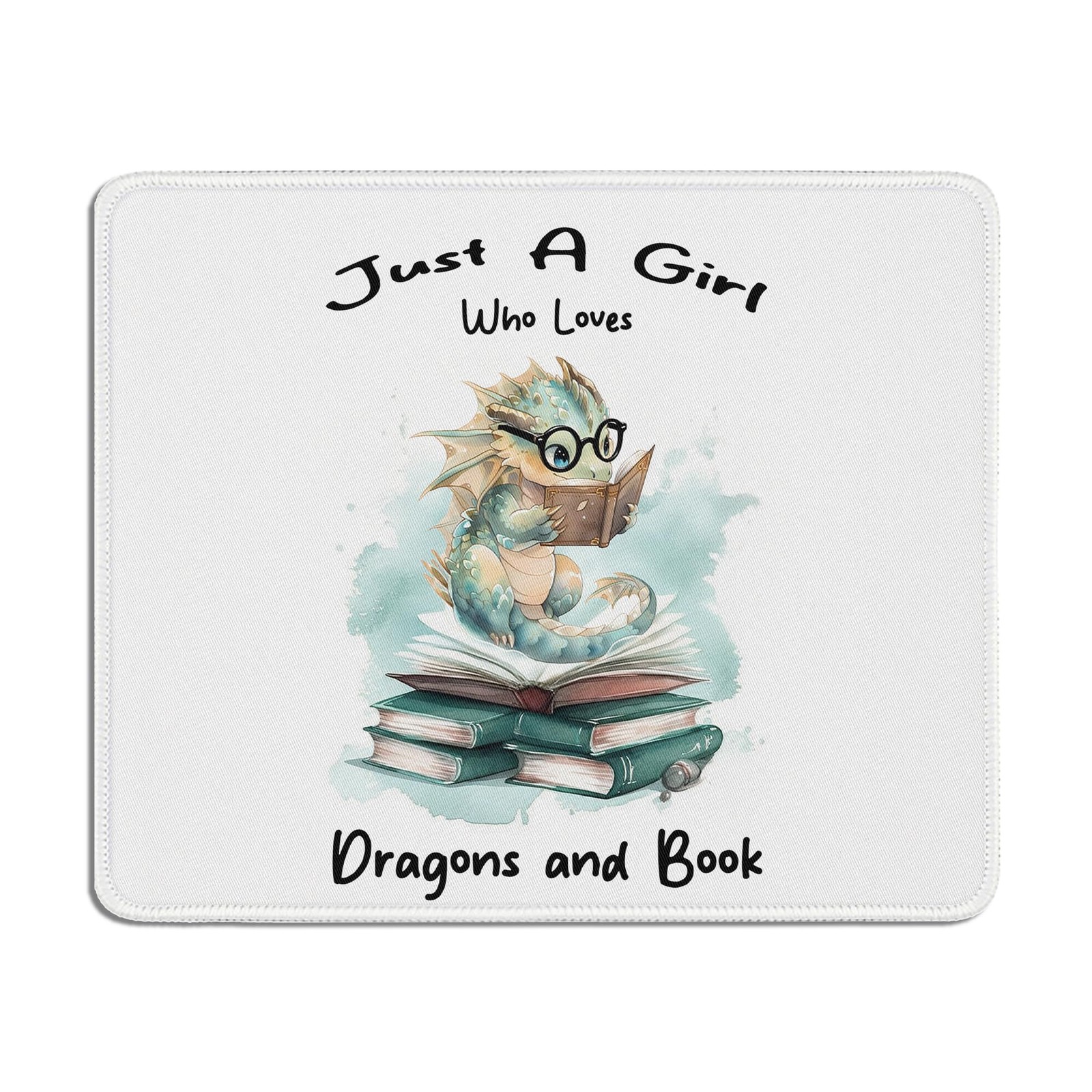 Just A Girl Who Loves Dragons and Books Mouse Pad, Cute Dragon Reading Mousep...