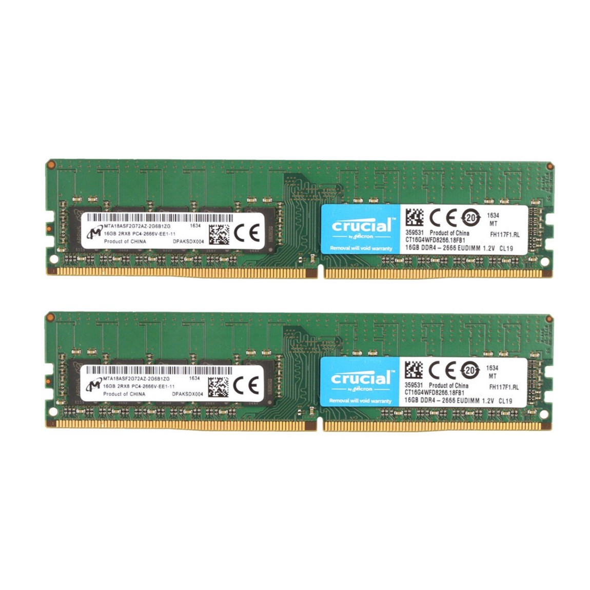 New Crucial 32GB (2X16GB) 2666MHz DDR4 2RX8 ECC UDIMM Memory Ram CT16G4WFD8266
