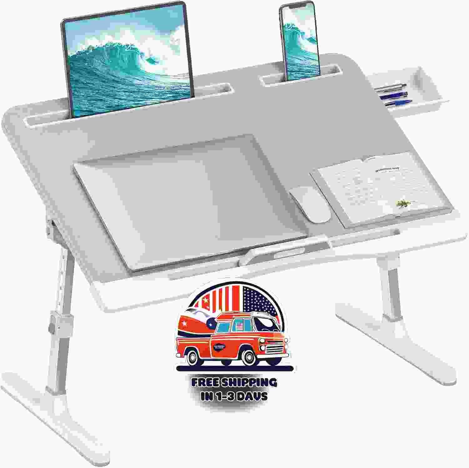 Mesa para laptop ajustable, plegable para cama, sofá o escritorio, Extra grande.