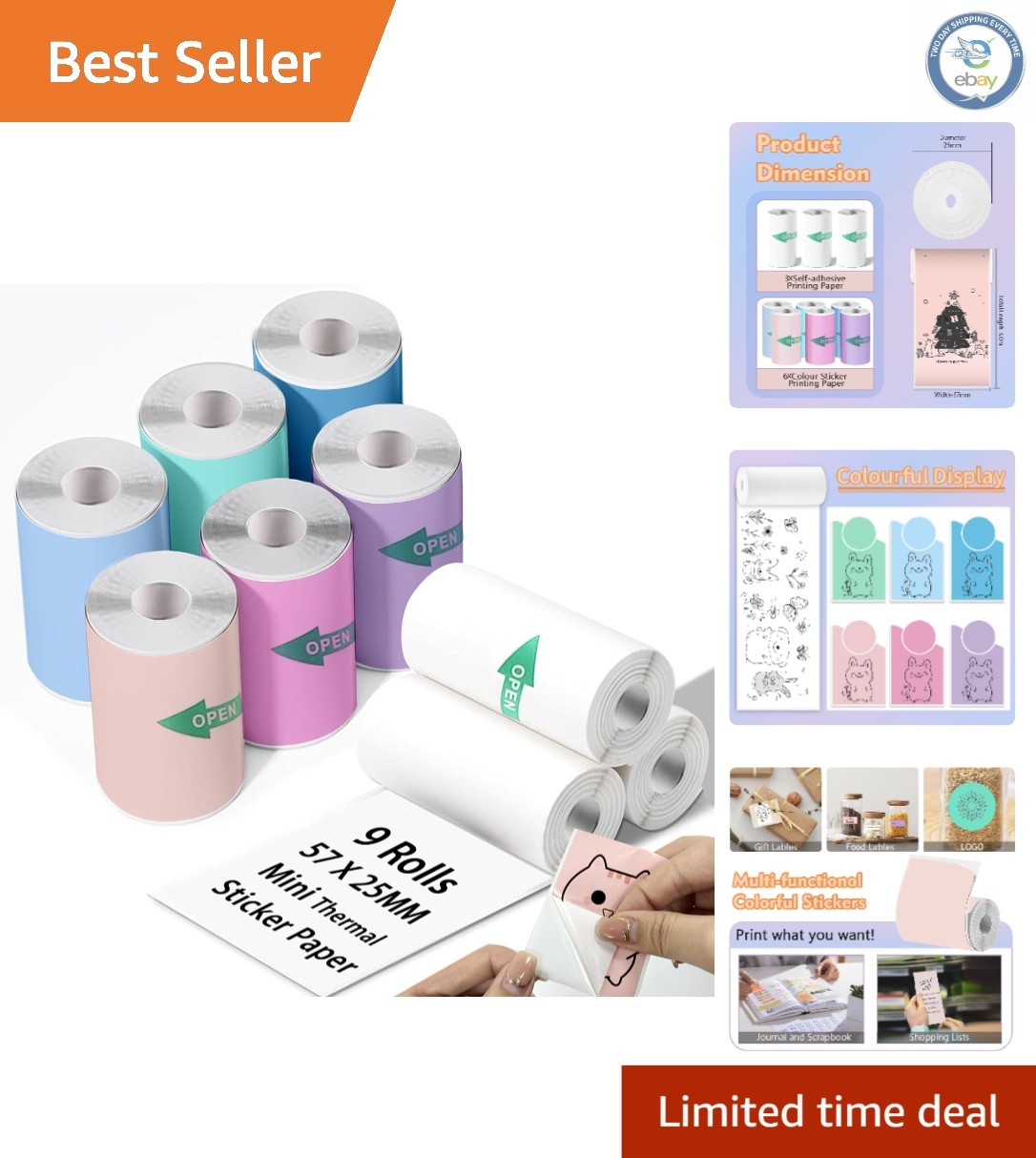 High-Quality Thermal Sticker Paper – 9 Rolls, Waterproof & Durable for Labels