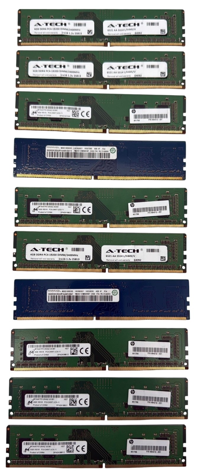 Lot of 10 Mixed 40GB (10x4GB) PC4-19200 DDR4-2400T  DIMM Desktop Memory RAM