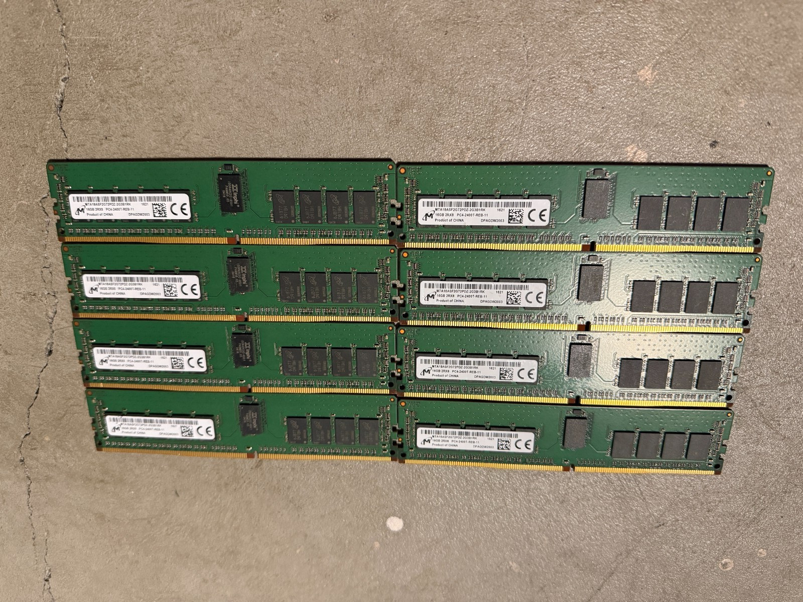 Lot of 8 Micron 16GB RDIMM MTA18ASF2G72PDZ-2G3B1RK Server RAM 128GB