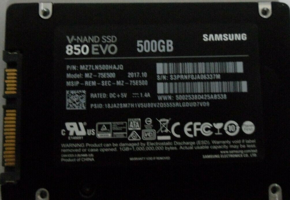 Samsung 850 EVO 500GB 2.5” SATA III SSD MZ-75E500 MZ7LN500HAJQ