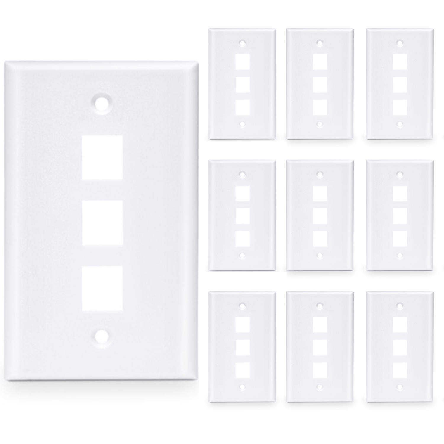 100 Pcs - 3 Port Wall Plate Keystone RJ45 Cat6 Cat5e Insert Jack White WallPlate