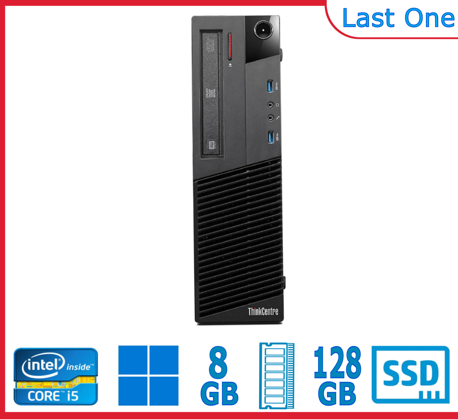 Lenovo M93p Desktop MT i5-4590 8GB 128GB SSD Windows 10 Pro Fast PC