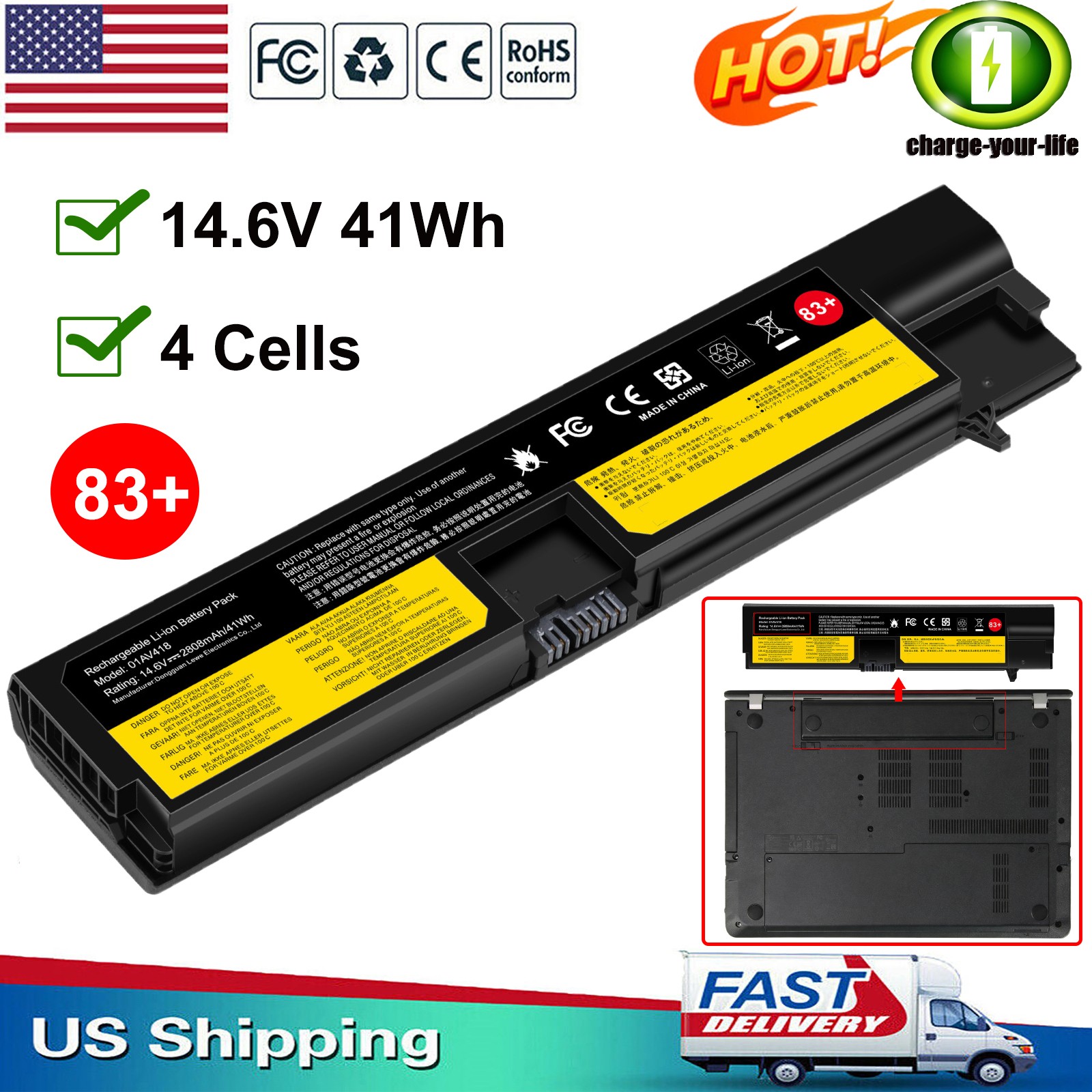 ✅83+ 01AV418 Battery For Lenovo Thinkpad 01AV416 01AV417 E570 E570c E575 Series