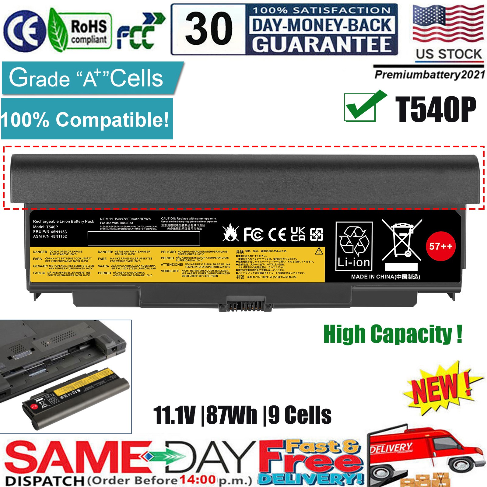 ✅LOT 57++ T540P Battery For Lenovo Thinkpad T440P W541 L440 L540 45N1152 45N1153