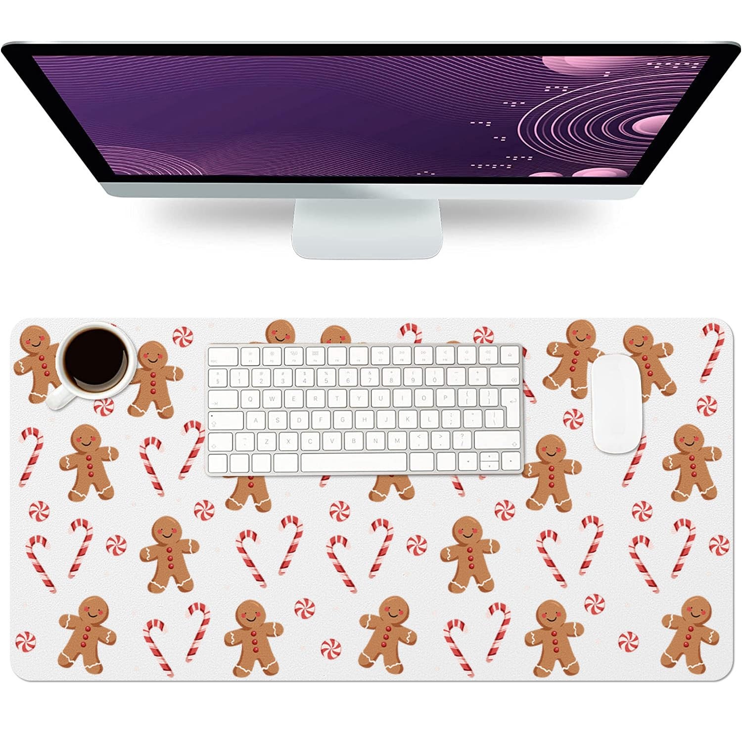 PU Leather Christmas Desk Mat Hat Mouse Pad Red Winter Waterproof Gaming Pad