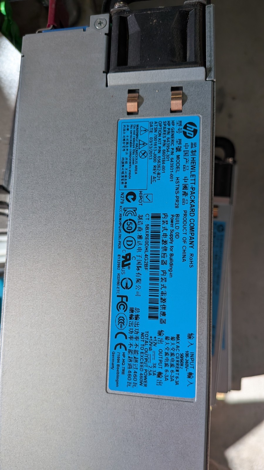 HP Power Supply/Power Supply HSTNS-PR28 460W for ProLiant DL360/380 G8