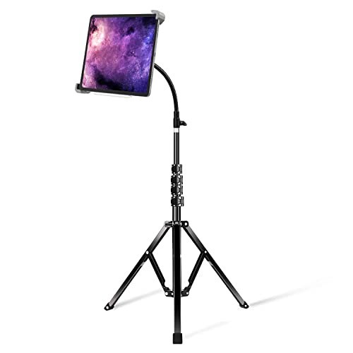 elitehood Floor iPad Stand 70-In Gooseneck Aluminum Tripod Fits 9.5-14.5-In