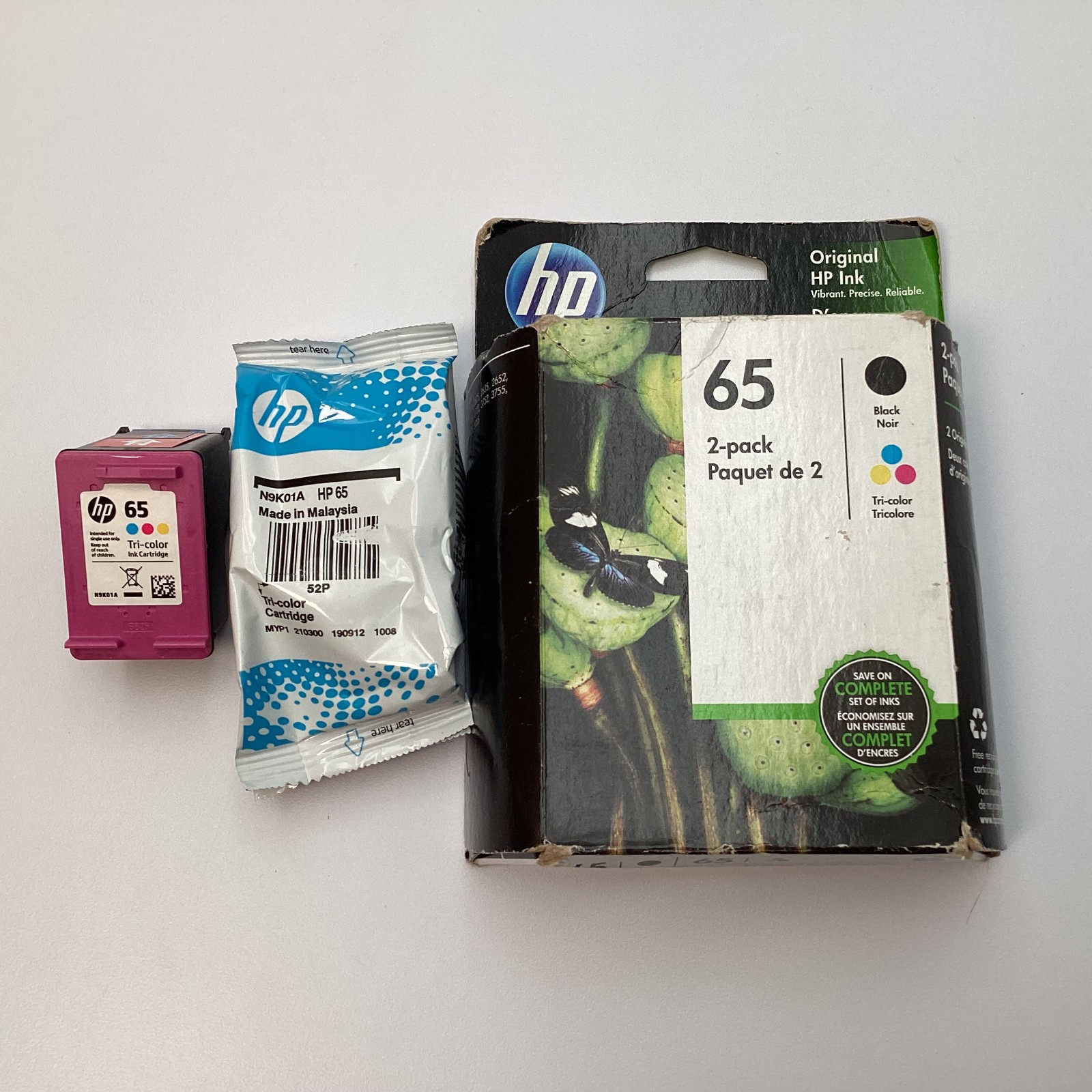 Lot of 4 Total Genuine HP 65 Ink Cartridges – Mixed Lot – Exp 2020 - 2022 - New