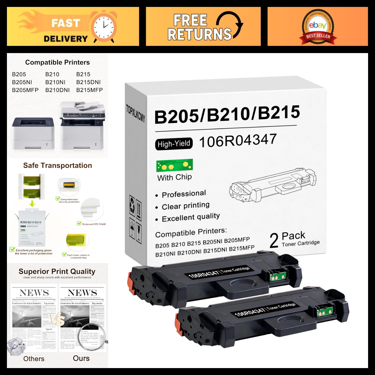 High Yield Black Toner Cartridge 2-Pack Replacement for Xerox B205 B210 B215