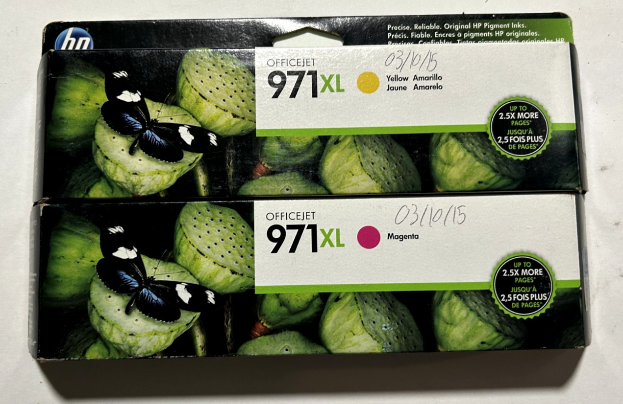 2 Genuine HP 971XL Magenta & Yelllow -Retail Box