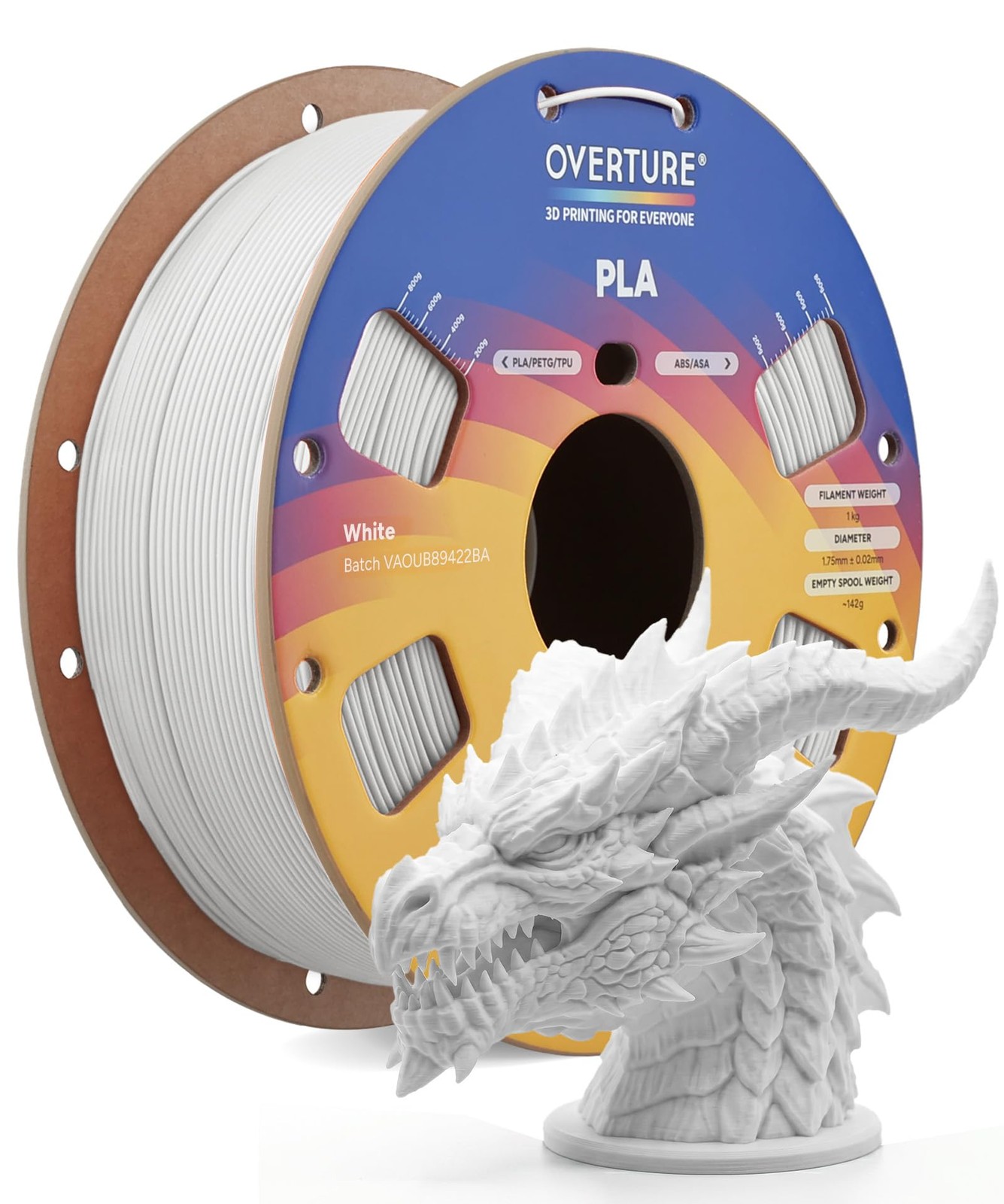 OVERTURE PLA Filament 1.75mm, Neatly Wound 3D Printer Filament 1kg Spool