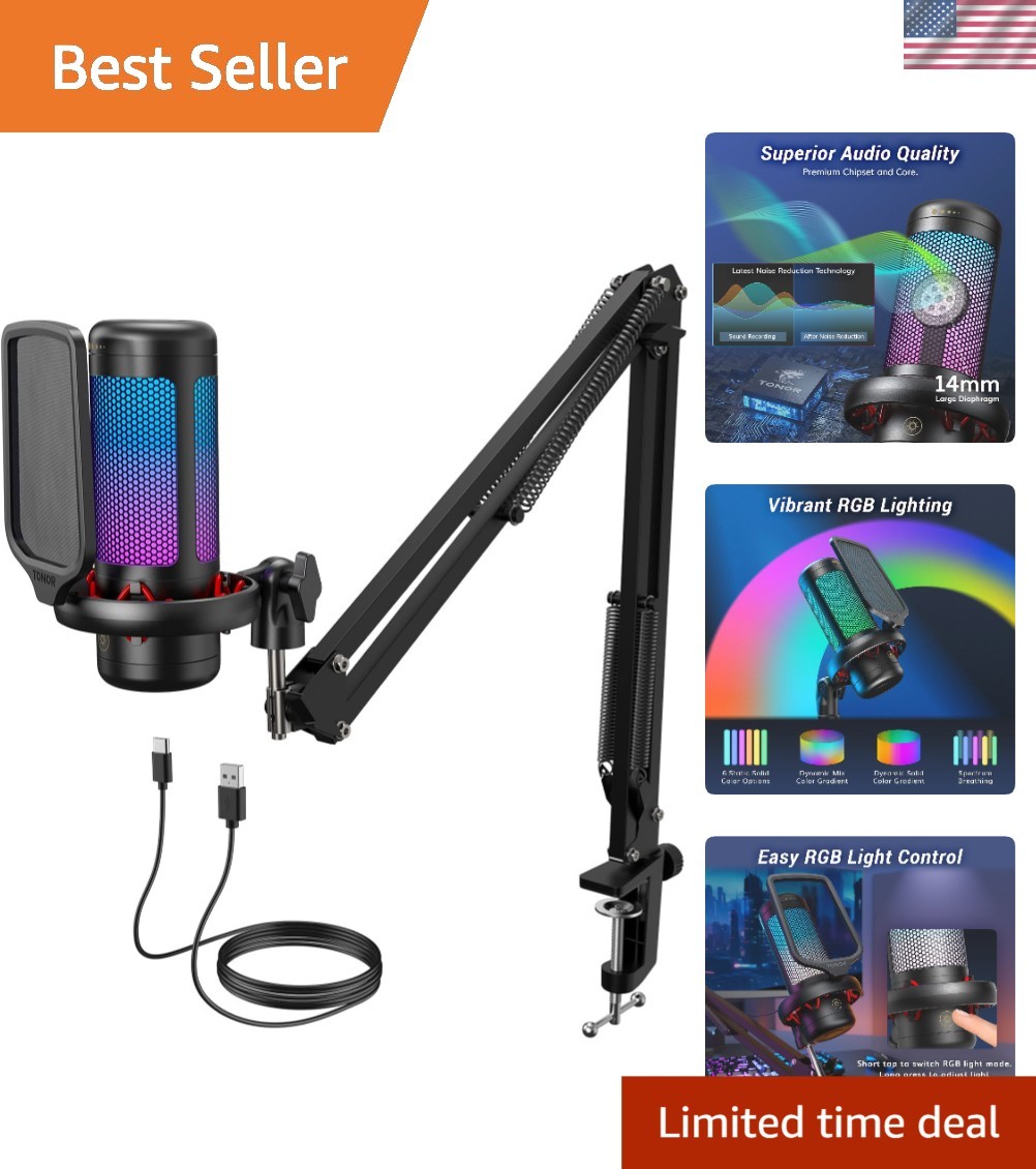 Professional USB Microphone with RGB Control & Easy Mute – Perfect for Streaming