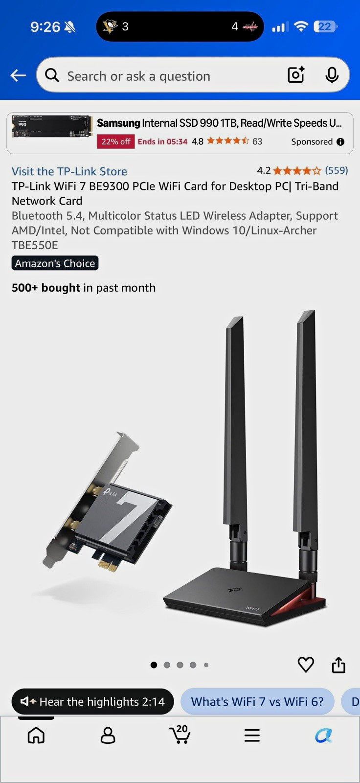 TP-LINK Archer TBE550E Wi-Fi 7 BE9300 Bluetooth 5.4 PCIe x1 Adapter
