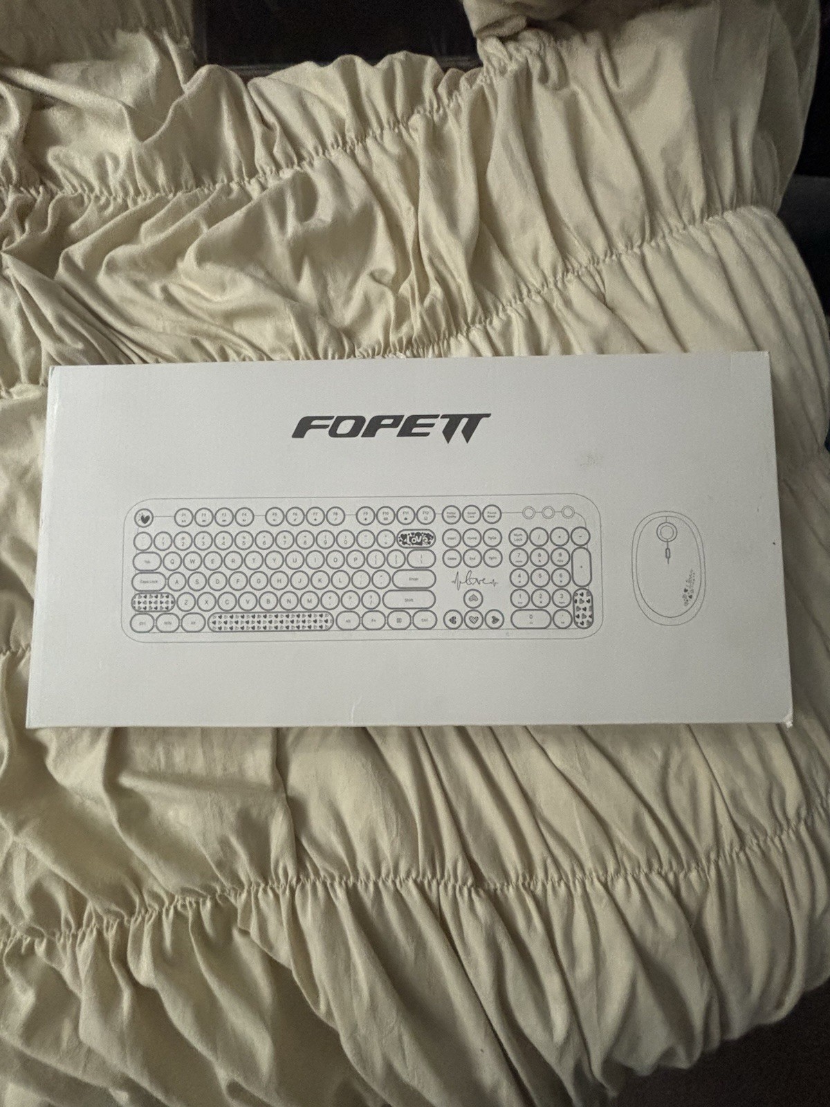 Fopett LOVELY Wireless Keyboard & Mouse Set Plug & Play Blue White QWERTY