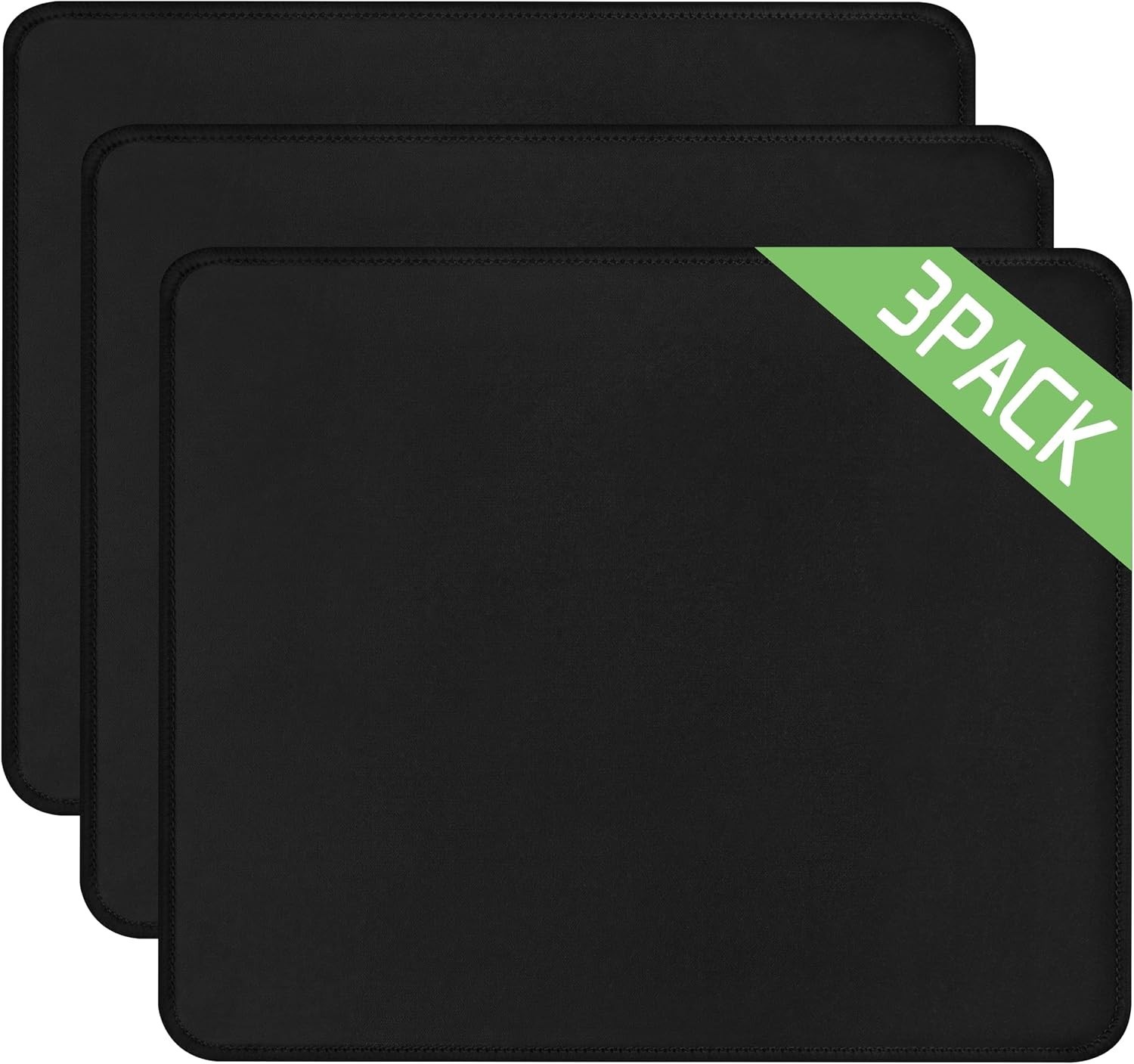 3 Pack Black Mouse Pad 10.2x8.3 Inch Stitched Edge Non Slip Washable PC Laptop