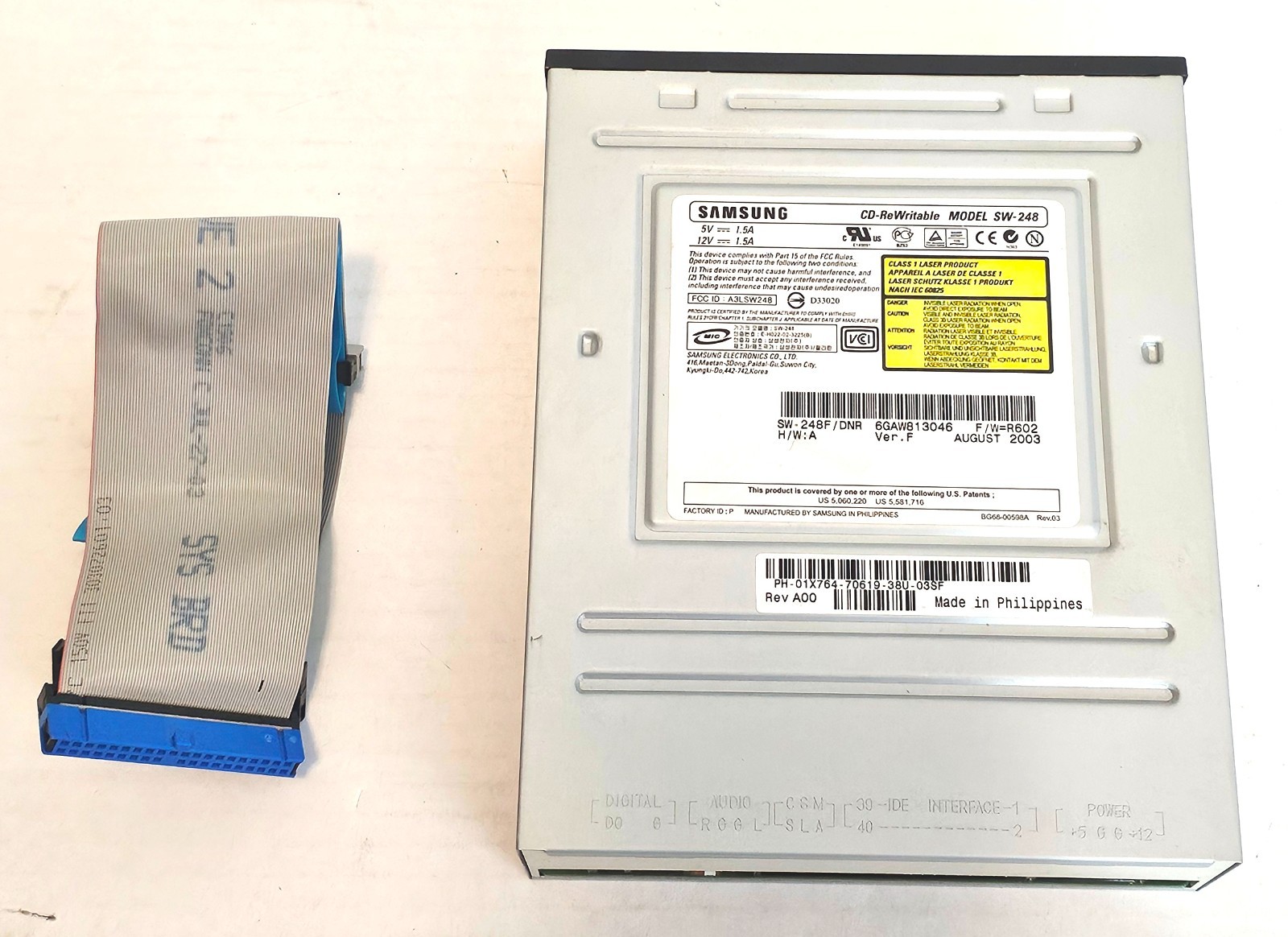 Samsung SW-248 Internal IDE 5.25" CD-RW Drive Black Bezel with IDE Ribbon Cable