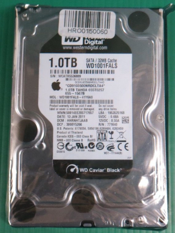 APPLE / Western Digital / 1TB / 32MB SATA HDD WD1001FALS-41Y6A0 / TAH0A / REFURB
