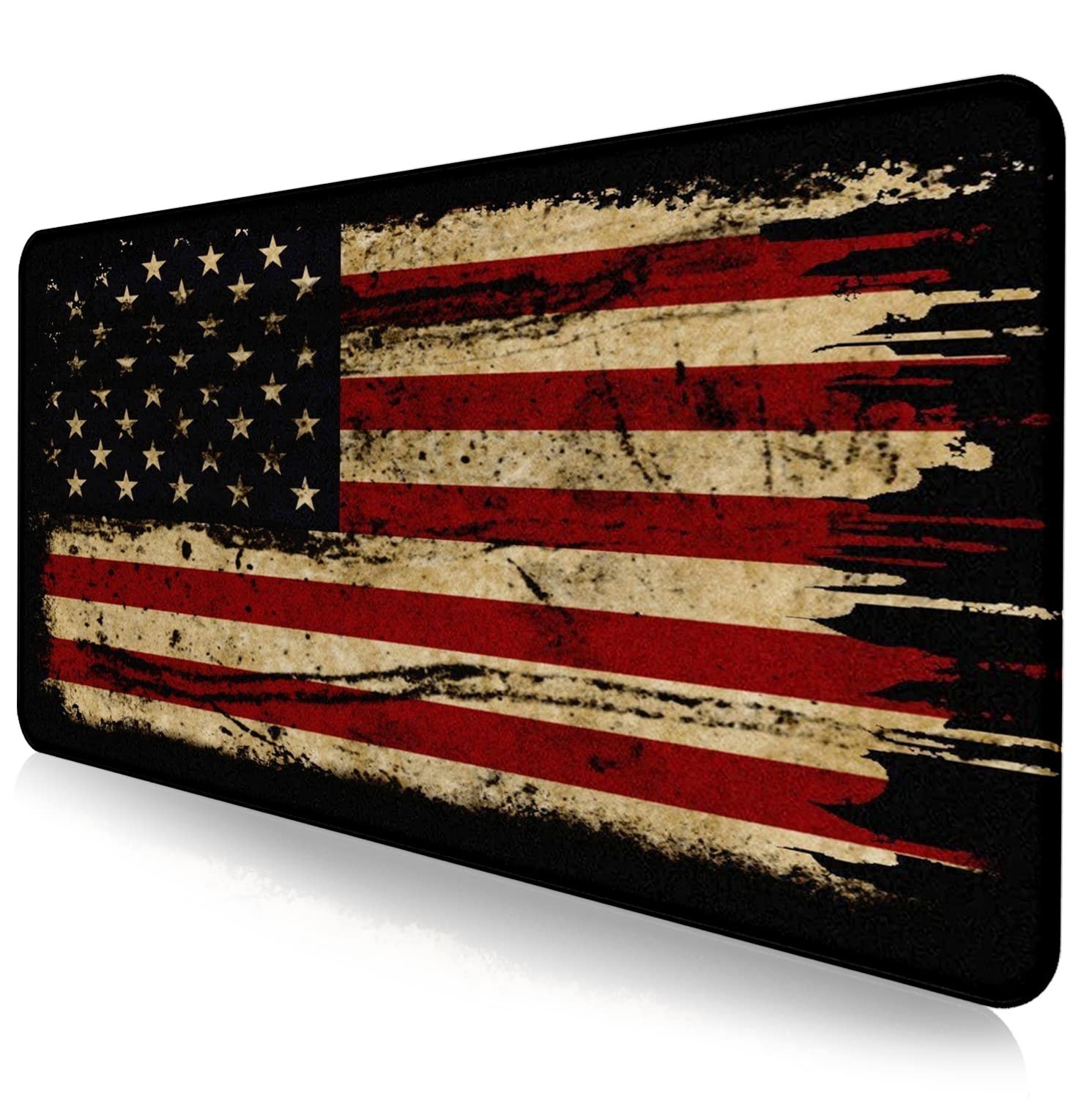 XL Retro American Flag Gaming Mouse Pad - Stitched Edge Desk Mat for Laptops