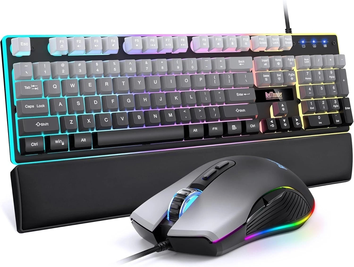 K10 RGB Gaming Keyboard & Mouse Combo with Soft Leather Wrist Rest - 104 Keys