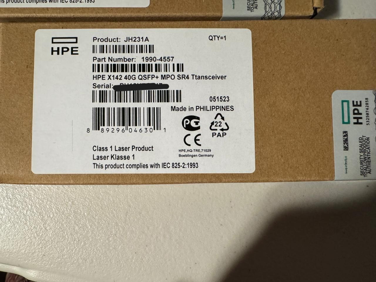 HPE JH231A X142 QSFP+ 40GbE SR4 MPO Multimode Transceiver – New Sealed- In Stock