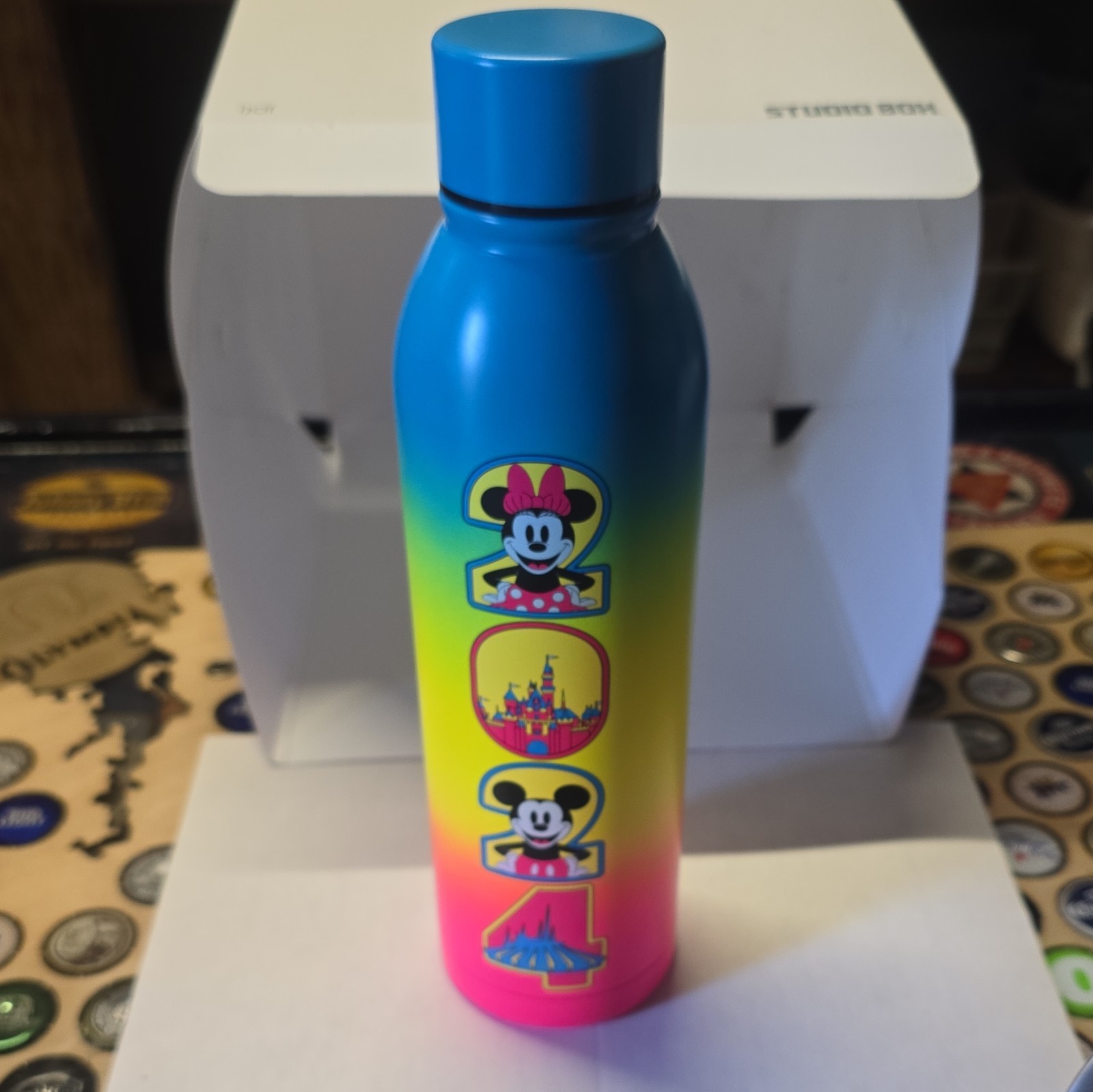 2024 Disneyland Resort Mickey & Minnie Neon Metal Bottle Tumbler With Lid 20oz
