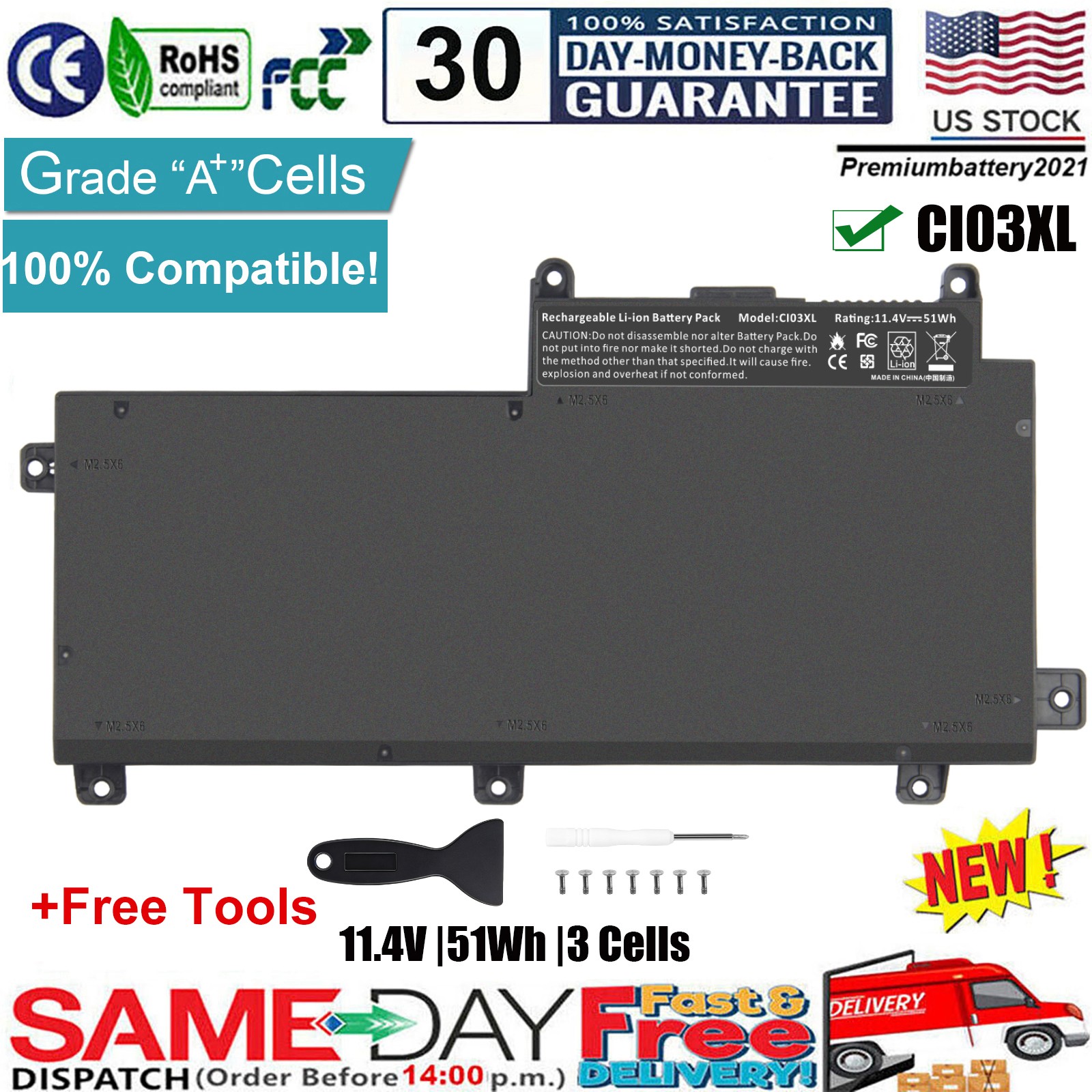 ✅CI03XL Battery For HP ProBook 640 G2,645 G2,650 G2,655 G2,HSTNN-UB6Q,801554-001