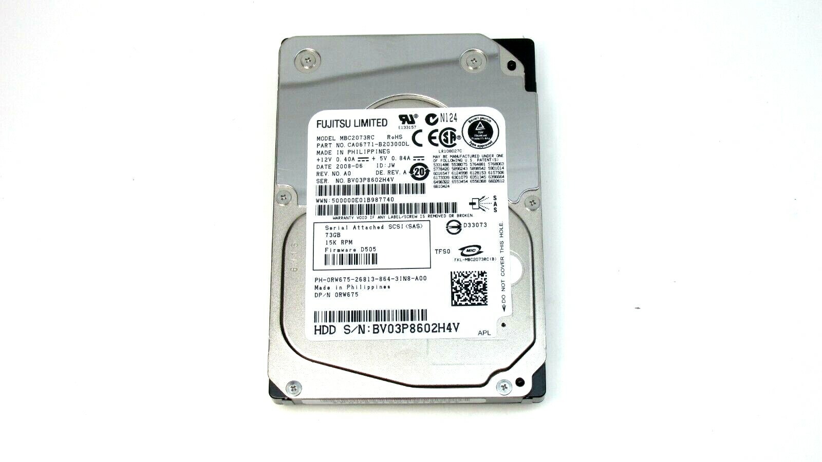 Fujitsu Limited 73GB SAS 15K RPM Harddrive HDD IVA01 RW675 0RW675