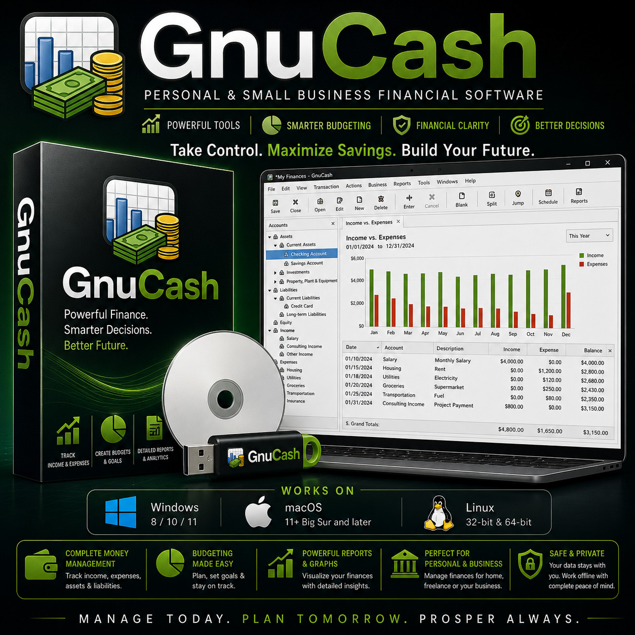 GnuCash | Accounting Business Software | Personal Finance Tax Records | ALL OS's