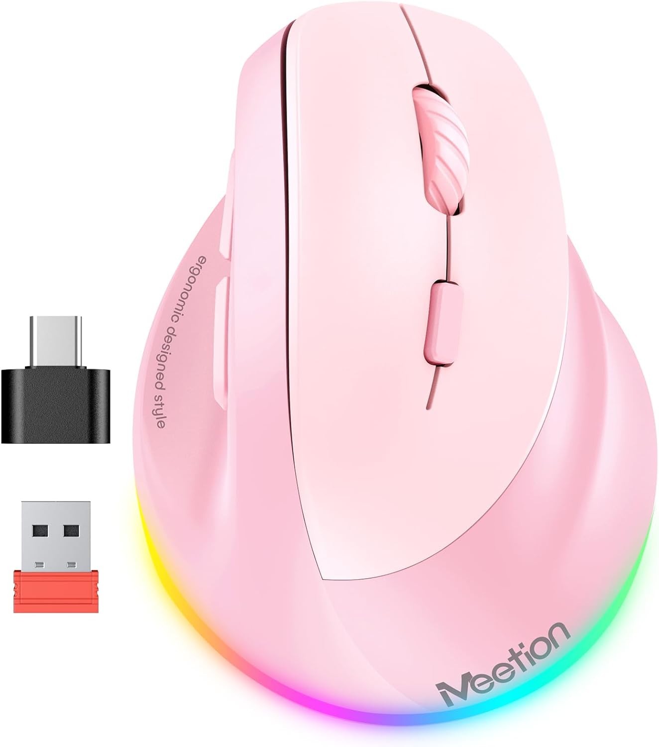MEETION Left-Handed Mouse Ergonomic Mouse Wireless Vertical Mouse RGB Recharg...