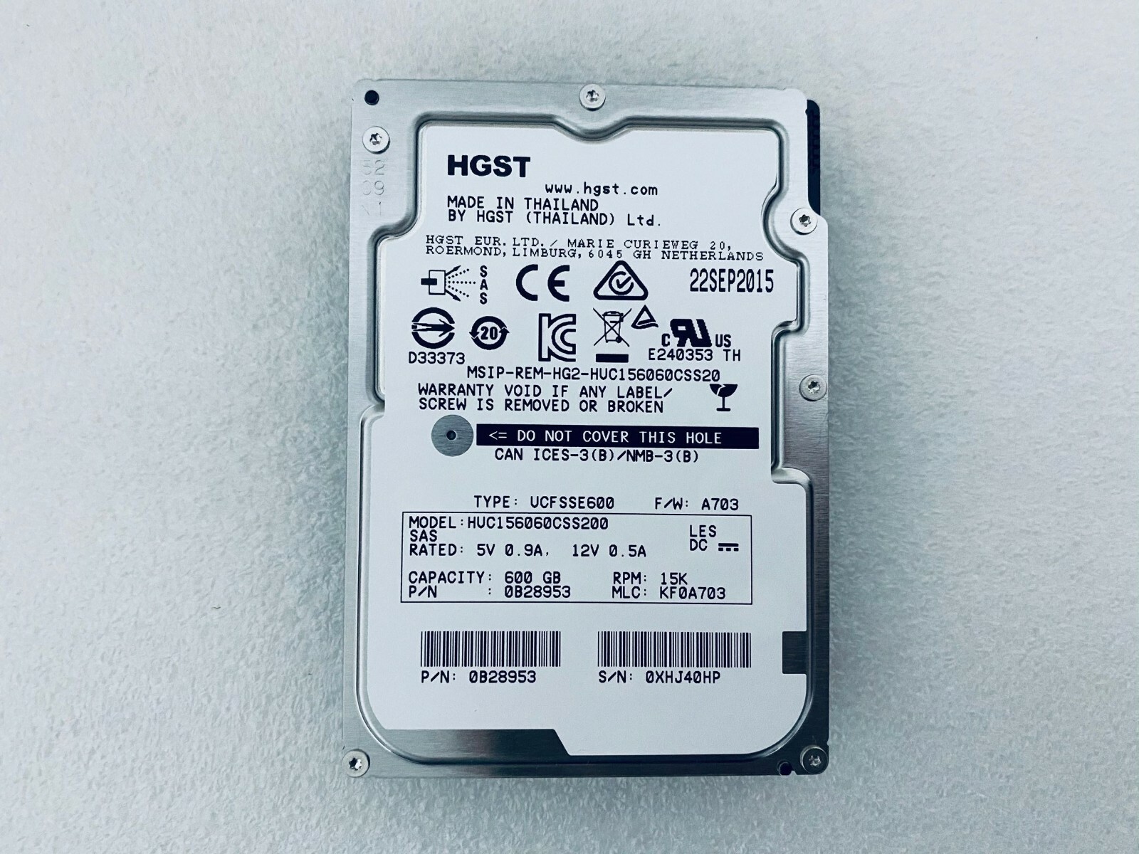 H.G.S.T HUC156060CSS200 600GB 15K RPM 12Gb/s 128MB 2.5" SAS Hard Drive (0B28953)