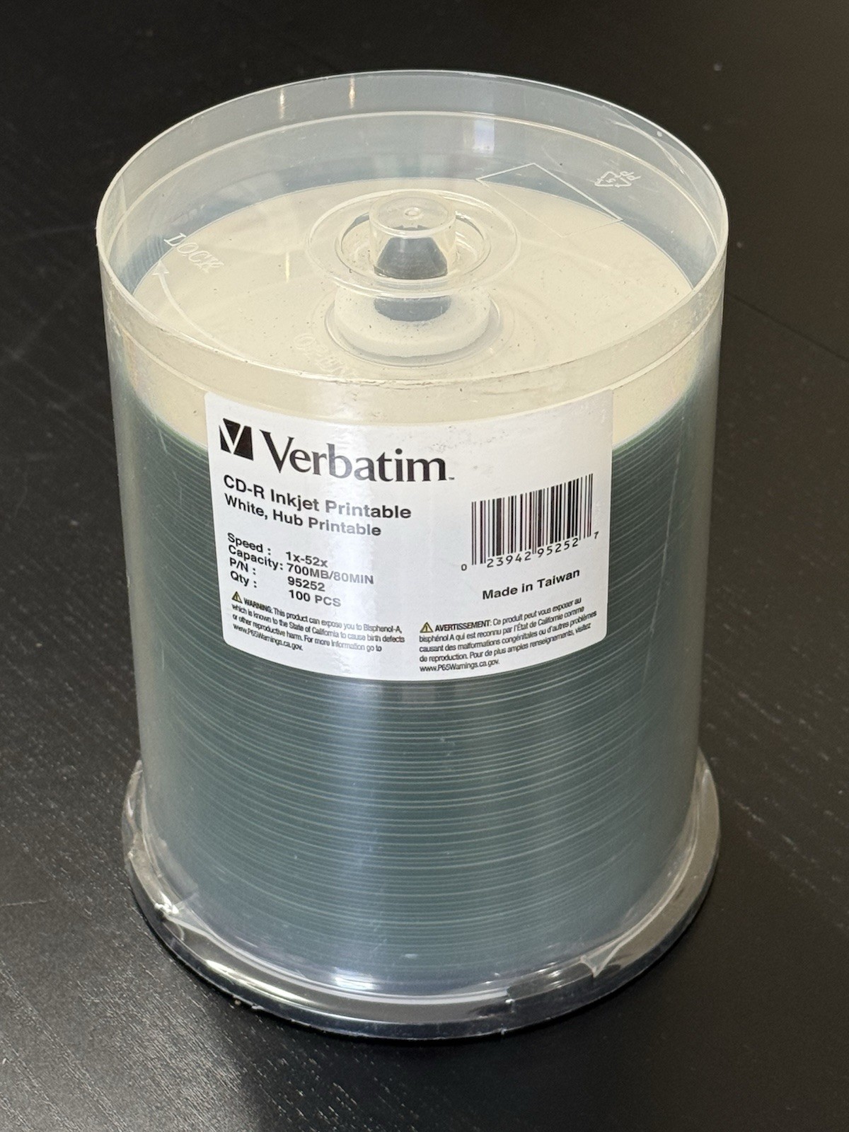 Lot of 400 Verbatim CD-R 52X 700MB White Inkjet Hub Printable Discs 95252