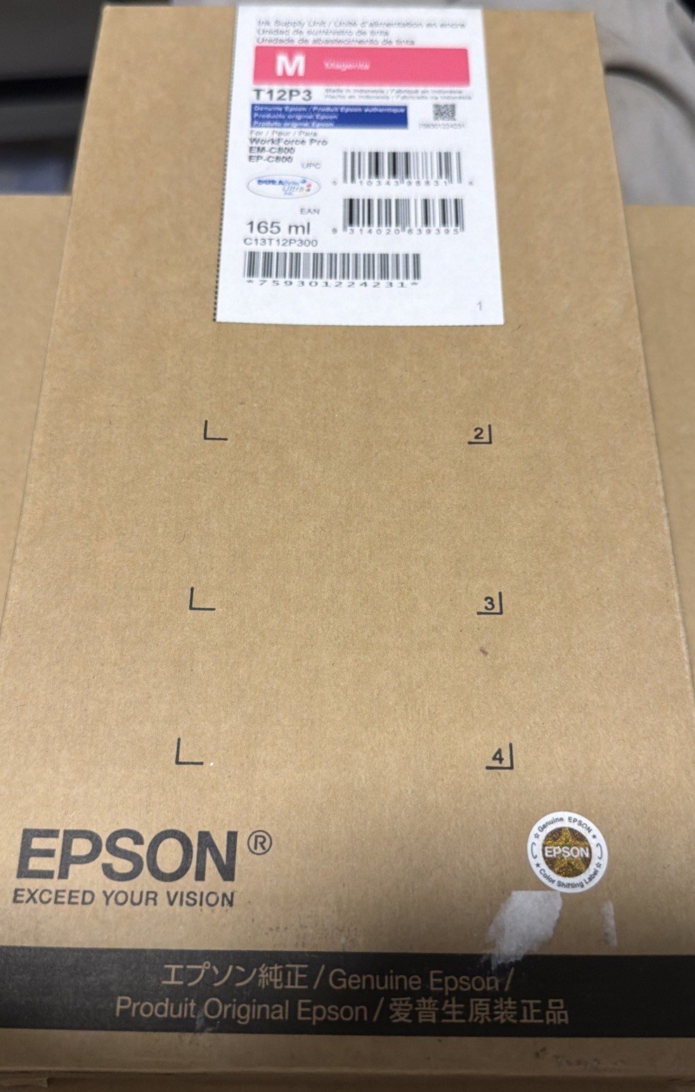 Genuine Epson T12P300 Magenta DURABrite Ultra Ink 165ml EM-C800 EP-C800 New