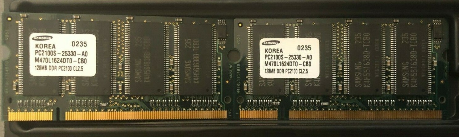 2 Samsung PC2100S -25330, M470L1624DTO - CB0 128MB,DDR, PC2100,CL2.5 RAM Memory