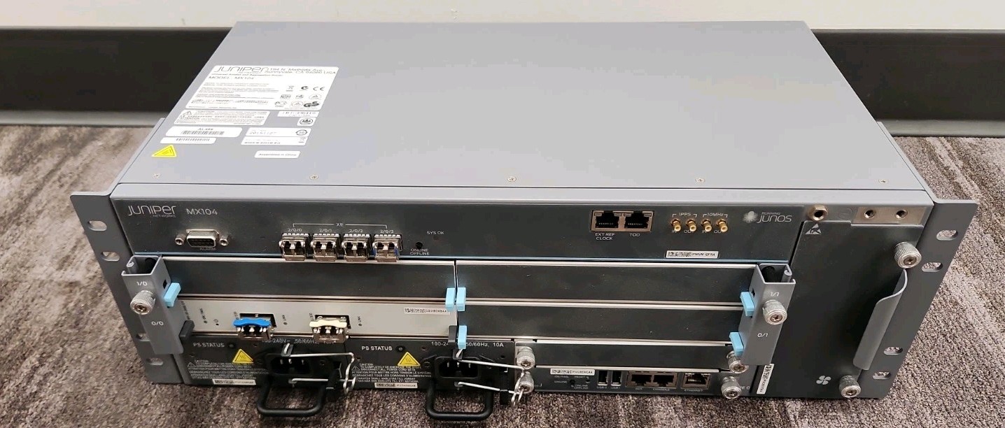 Juniper MX104-AC RE-S-MX104 MIC-3D-2XGE-XFP, dual PWR-MX104-AC-S With Optics