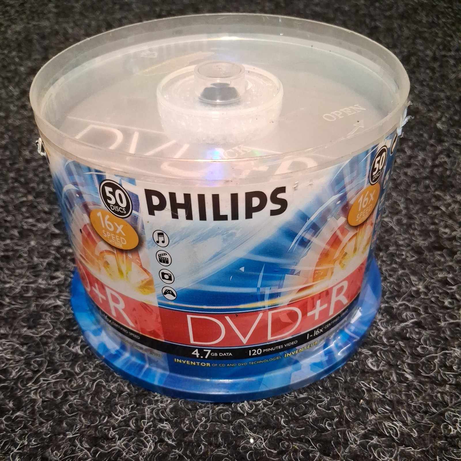 New Philips Blank DVD+R 50 Disc Spindle 4.7GB Data 120min Video 1-16X Speed 