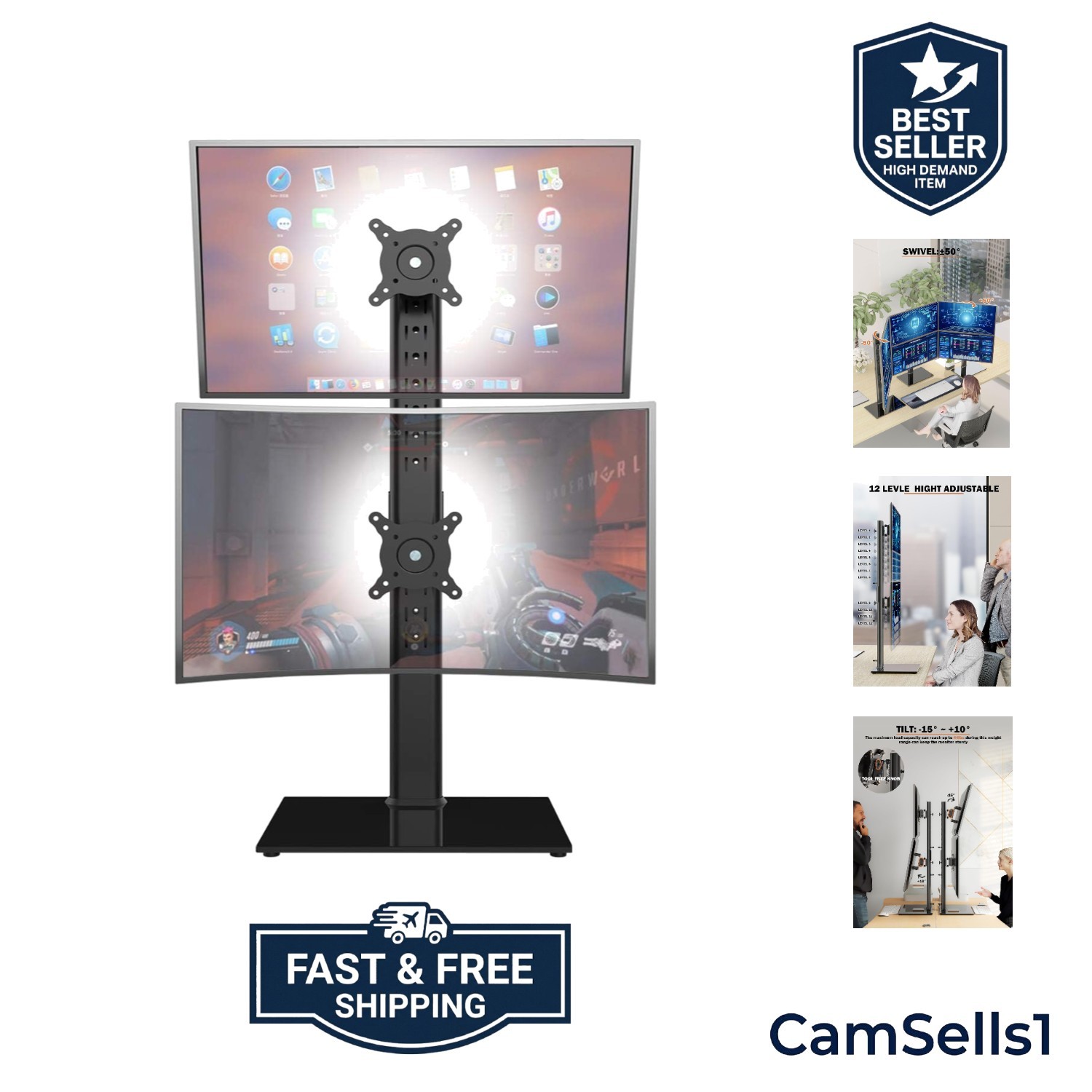 Ergonomic Dual Monitor Stand for 13-34 Inch Screens - Adjustable & Swivel Design