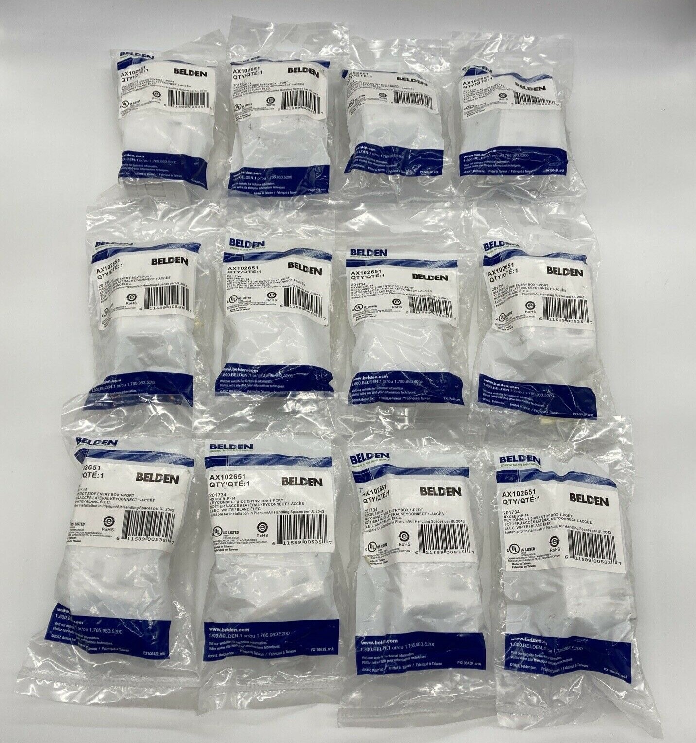 12 Belden White 1 Port Surface Mount Boxes. Factory Sealed Lot. 