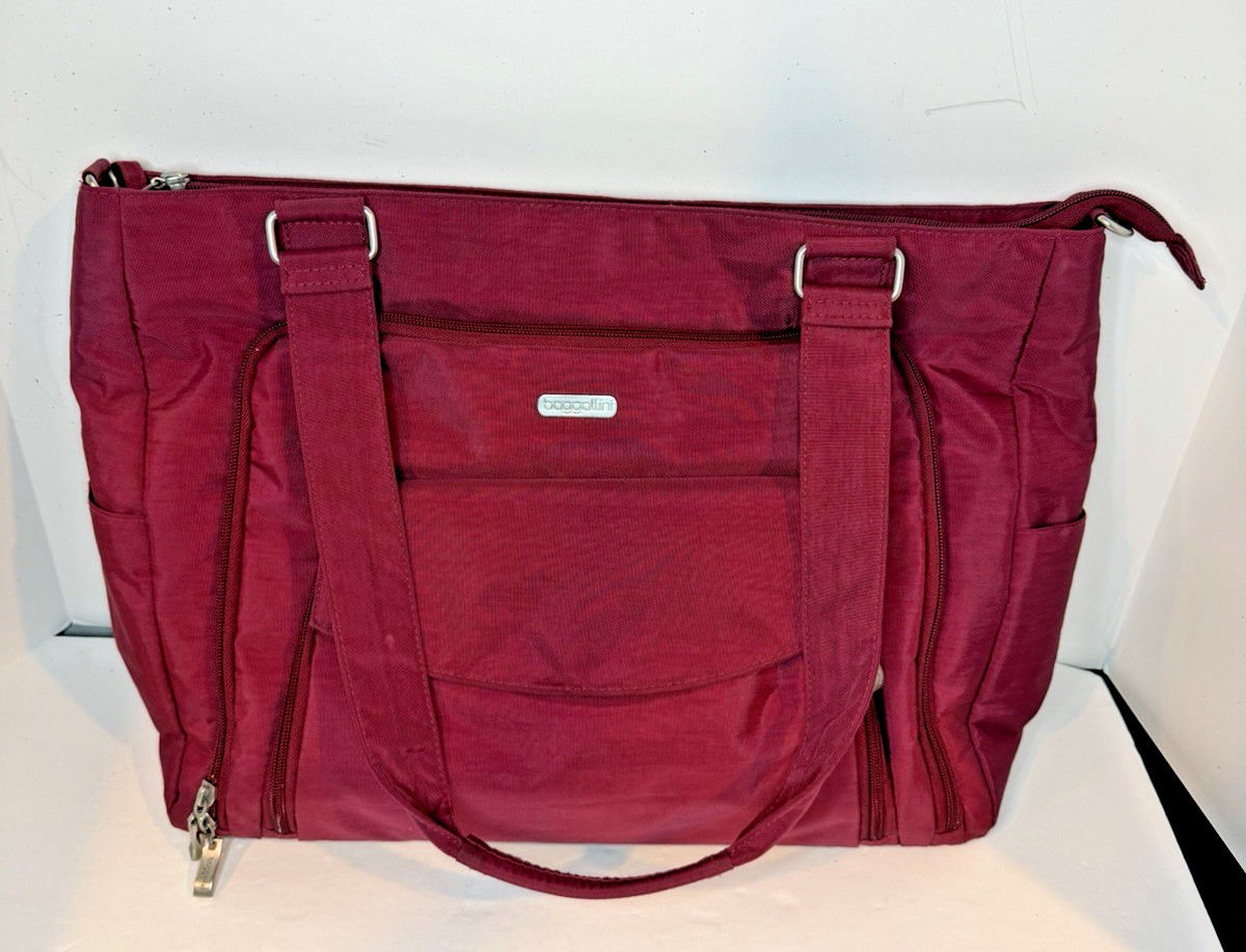 Baggallini Travel Laptop Tote Bag Dark Pink/Red With Orange Interior Large