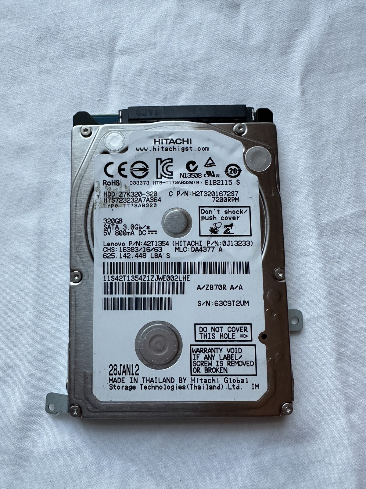 Hitachi 320GB 7200RPM 2.5" SATA HDD Z7K320-320 H2T3201672S7 0A79646 M1