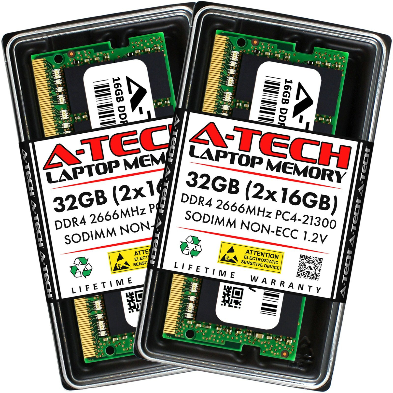 A-Tech 32GB 2x 16GB PC4-21300 Laptop SODIMM 260-Pin DDR4 2666 MHz Memory RAM Kit