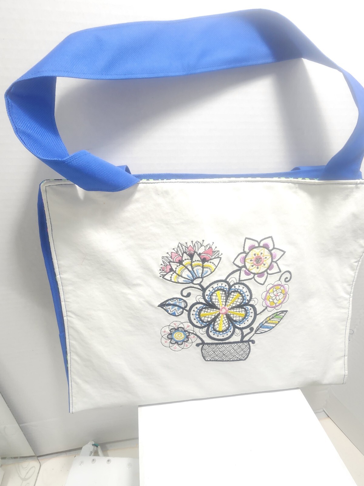 Leather Laptop Bag Floral Embroidered Cotton Fabric Handmade. 