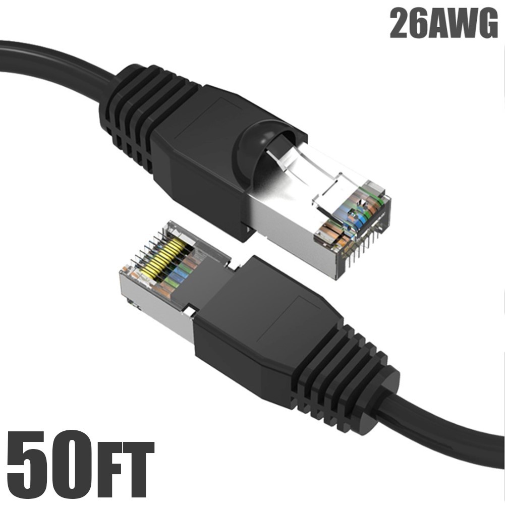 50FT Cat6A RJ45 Network LAN Ethernet Shielded Cable SSTP Booted 26AWG Black