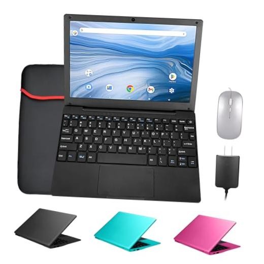 Mini 10.1 inch Android 12 Laptop Computer, Portable Small Netbook Black