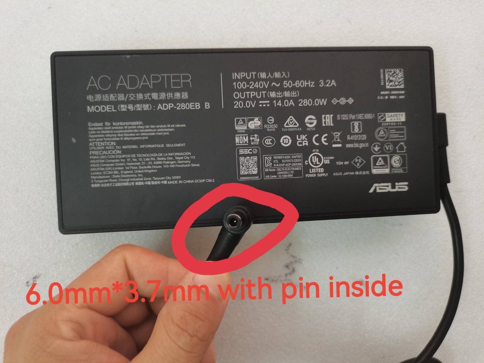 20V 14A ADP-280EB B For ASUS ROG Strix G18(2023) G814 G814JI ø6.0 280W Original